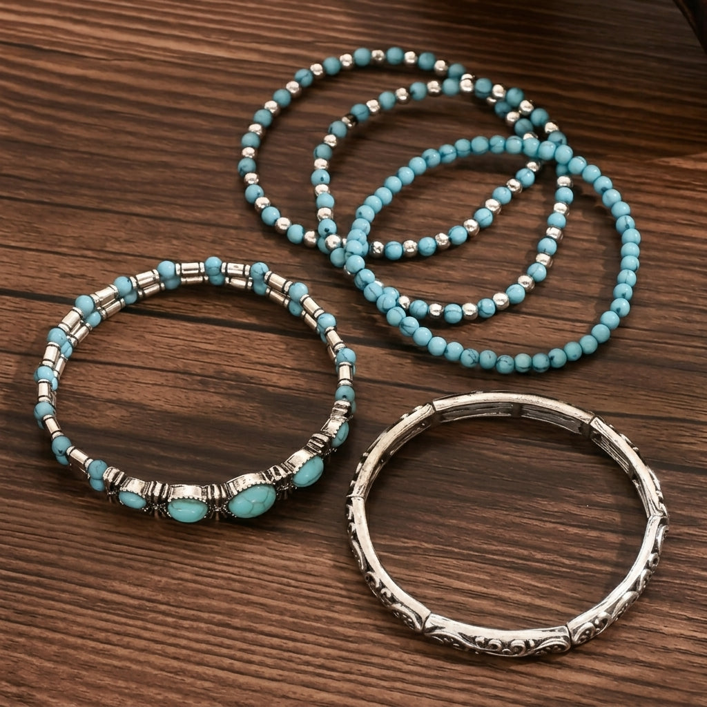 5pc Boho Style Turquoise Bracelet Stack