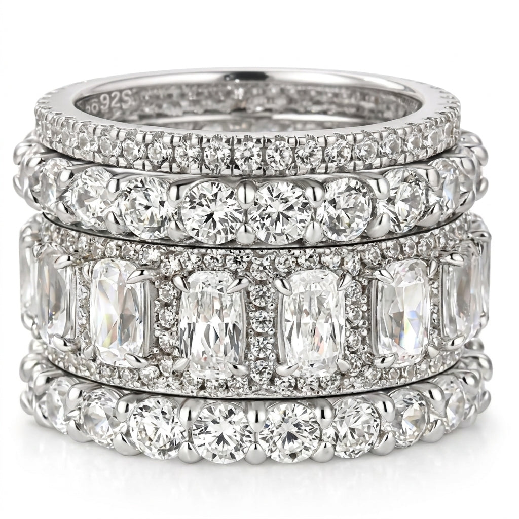 4pc Diamond Accented Stackable Rings Set in silver