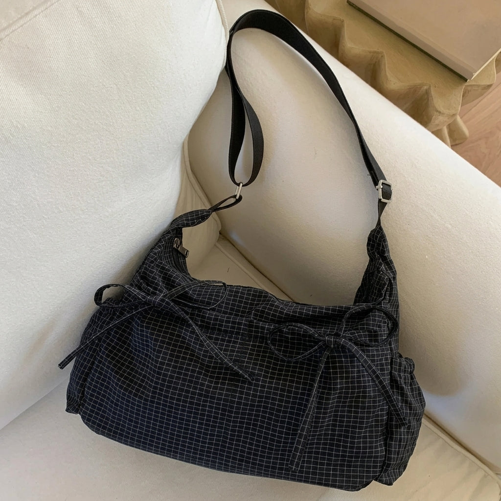 Cute Feminine Double Bow Plaid Purse