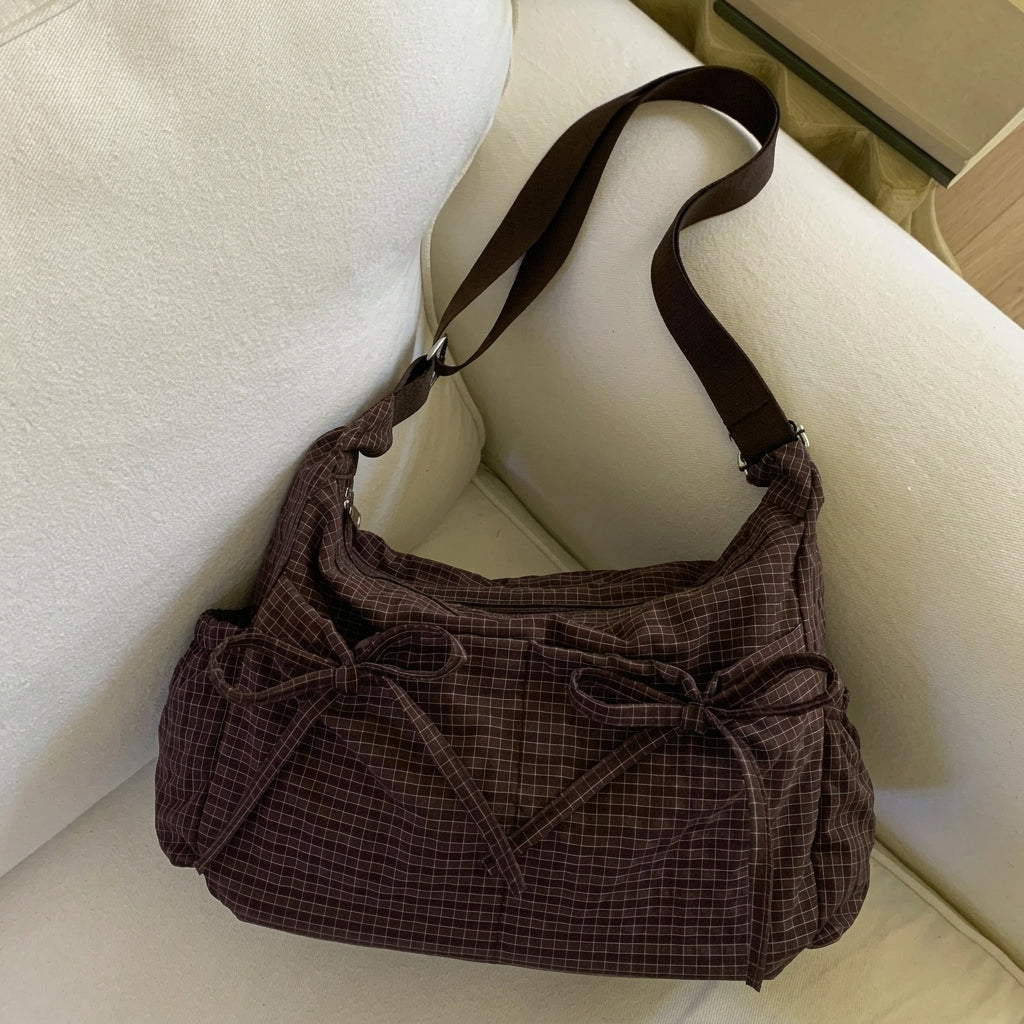 Cute Feminine Double Bow Plaid Purse