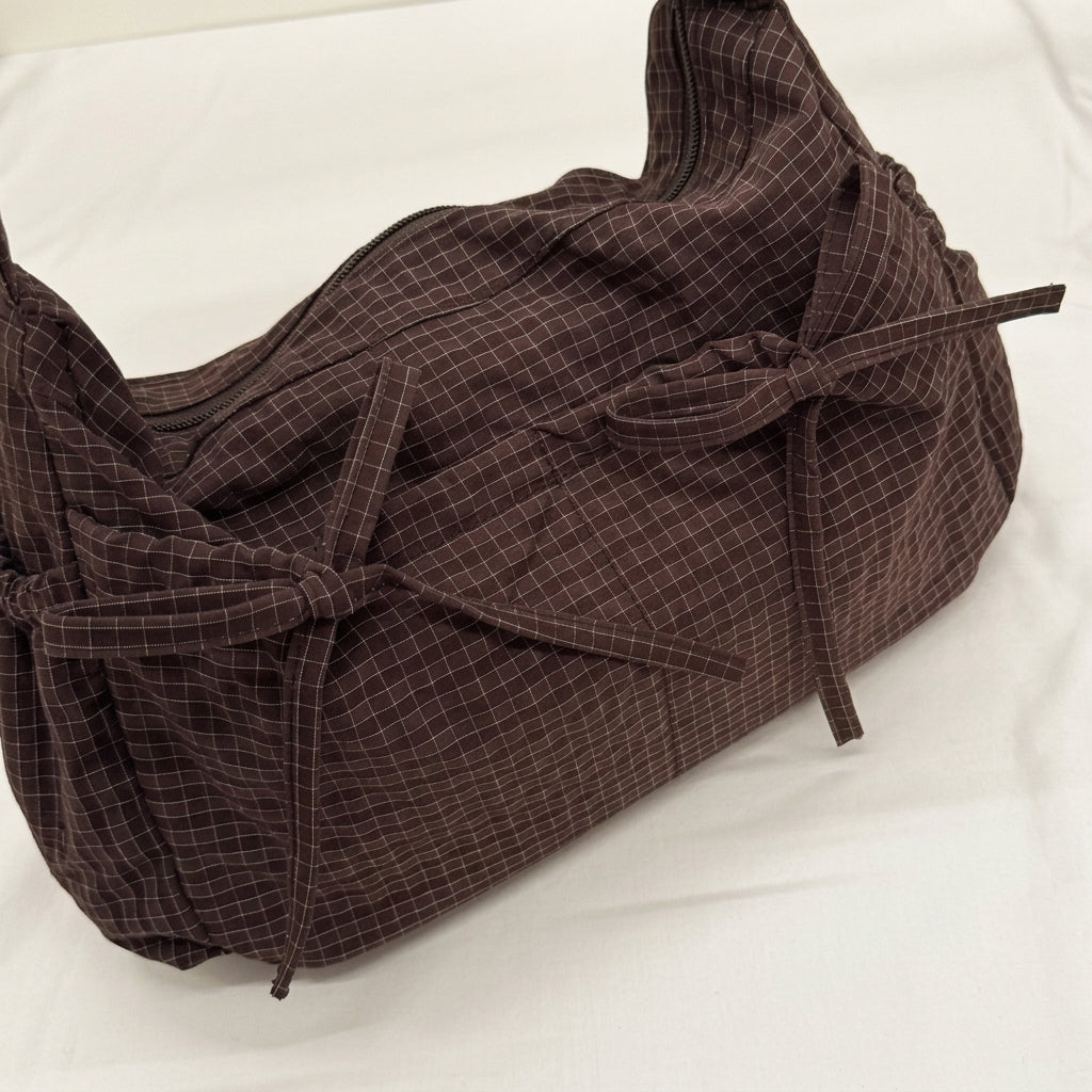 Cute Feminine Double Bow Plaid Purse