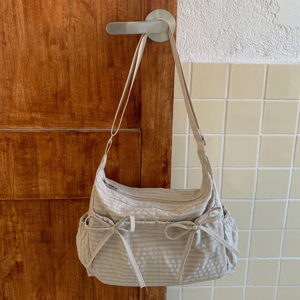 Cute Feminine Double Bow Plaid Purse