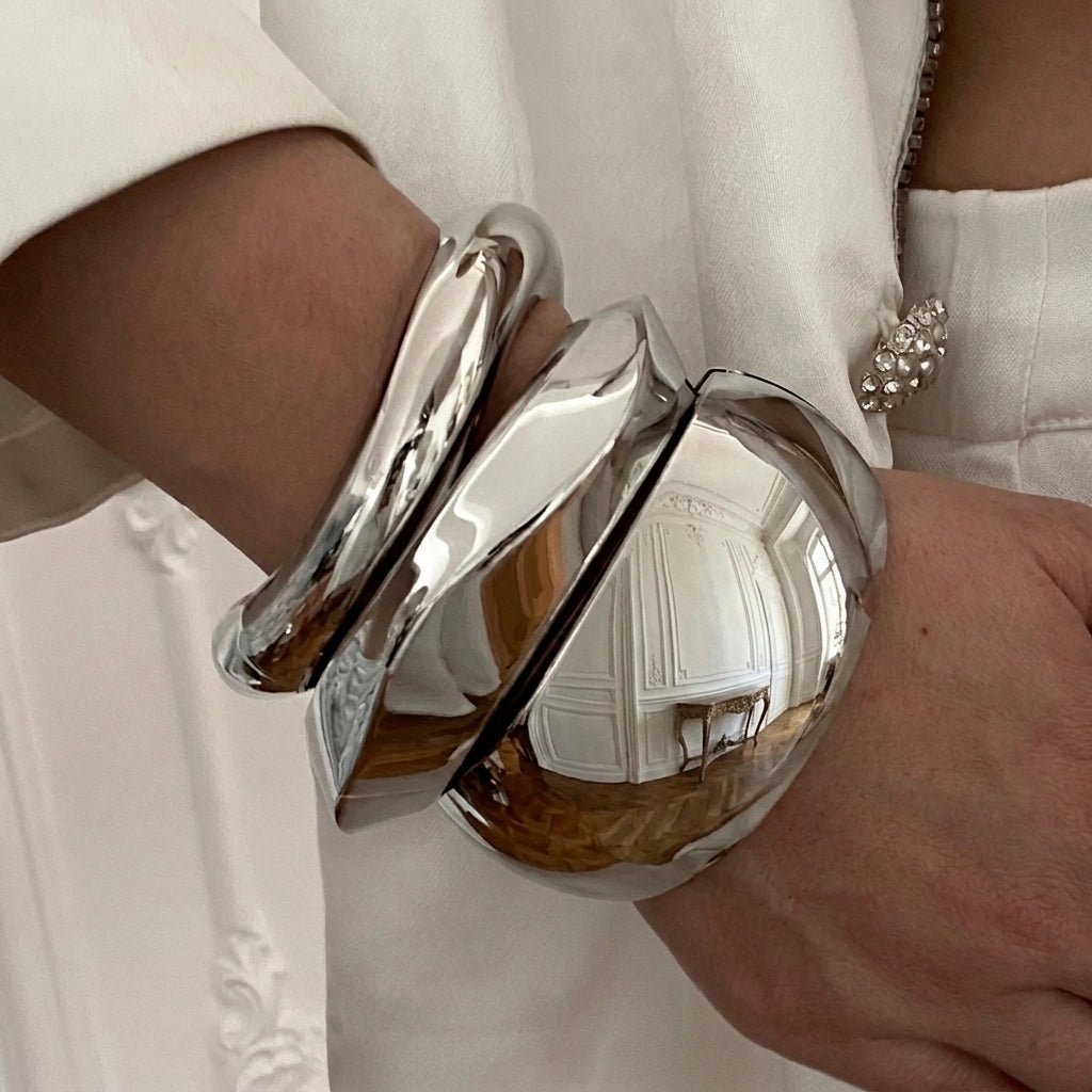 3pc Chunky Geometric Bangle Stack in silver