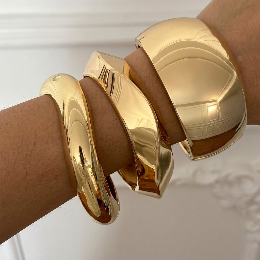 3pc Chunky Geometric Bangle Stack in gold