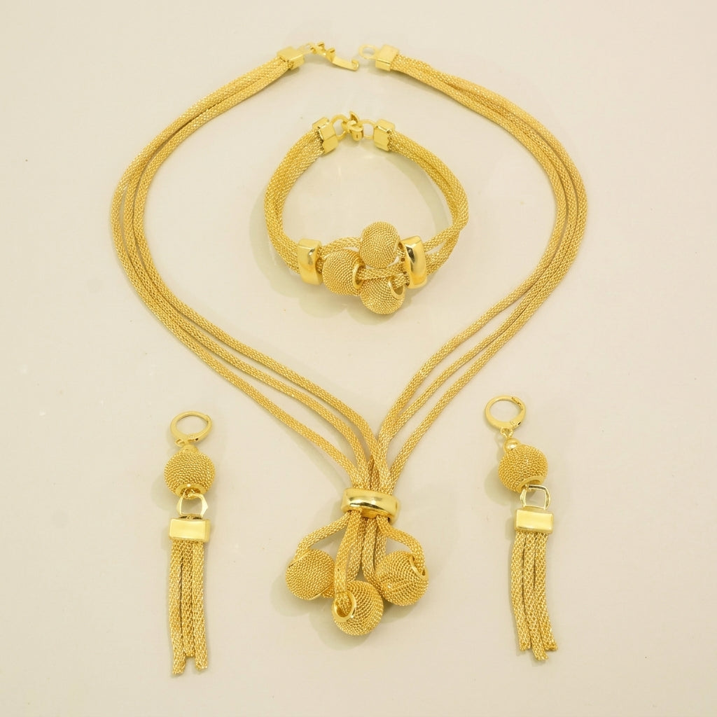 3pc Tassel Sphere Necklace, Bracelet, Earrings Set