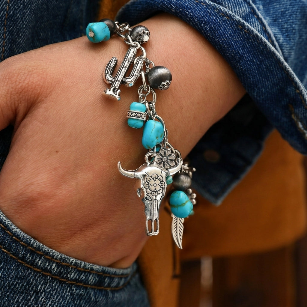 Turquoise Accented Country Charm Bracelet