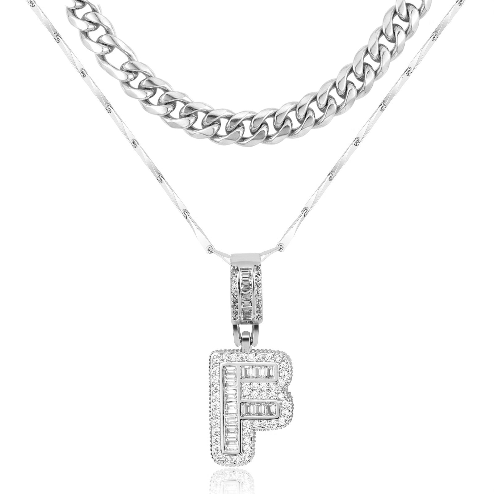 2pc 14k layered cuban initial necklaces