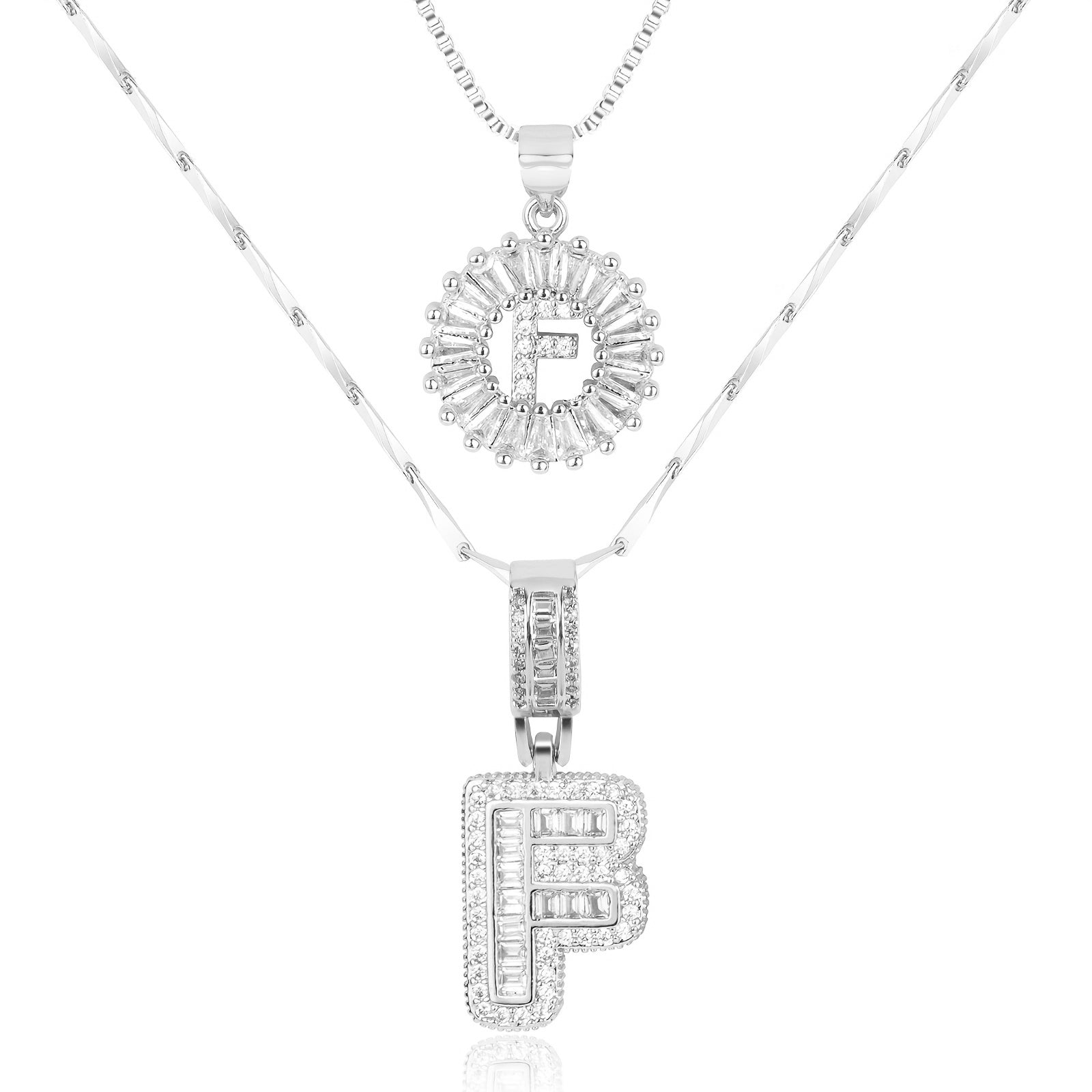 2pc 14k Diamond Letter Initial Necklaces in silver