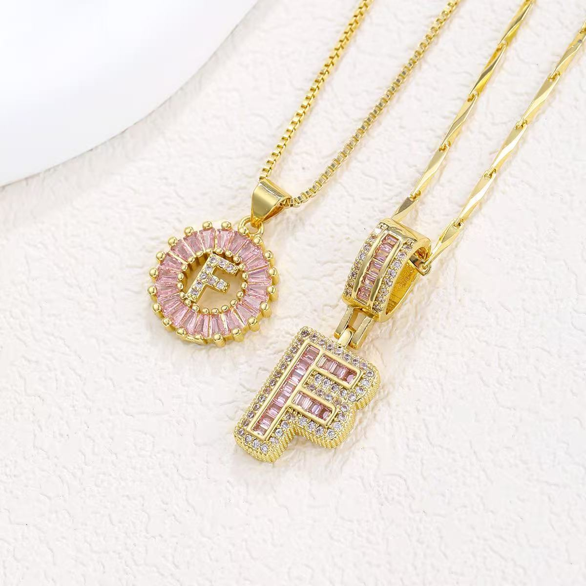 2pc 14k Diamond Letter Initial Necklaces (Limited Pink Edition) in gold