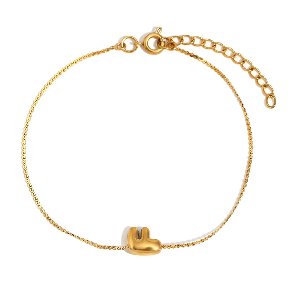 dainty bubble letter initial bracelet