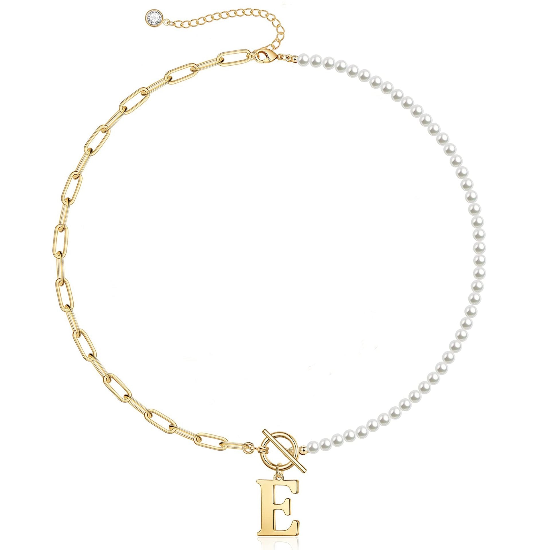 Pearl & Paperclip Chain Letter Initial Necklace in gold
