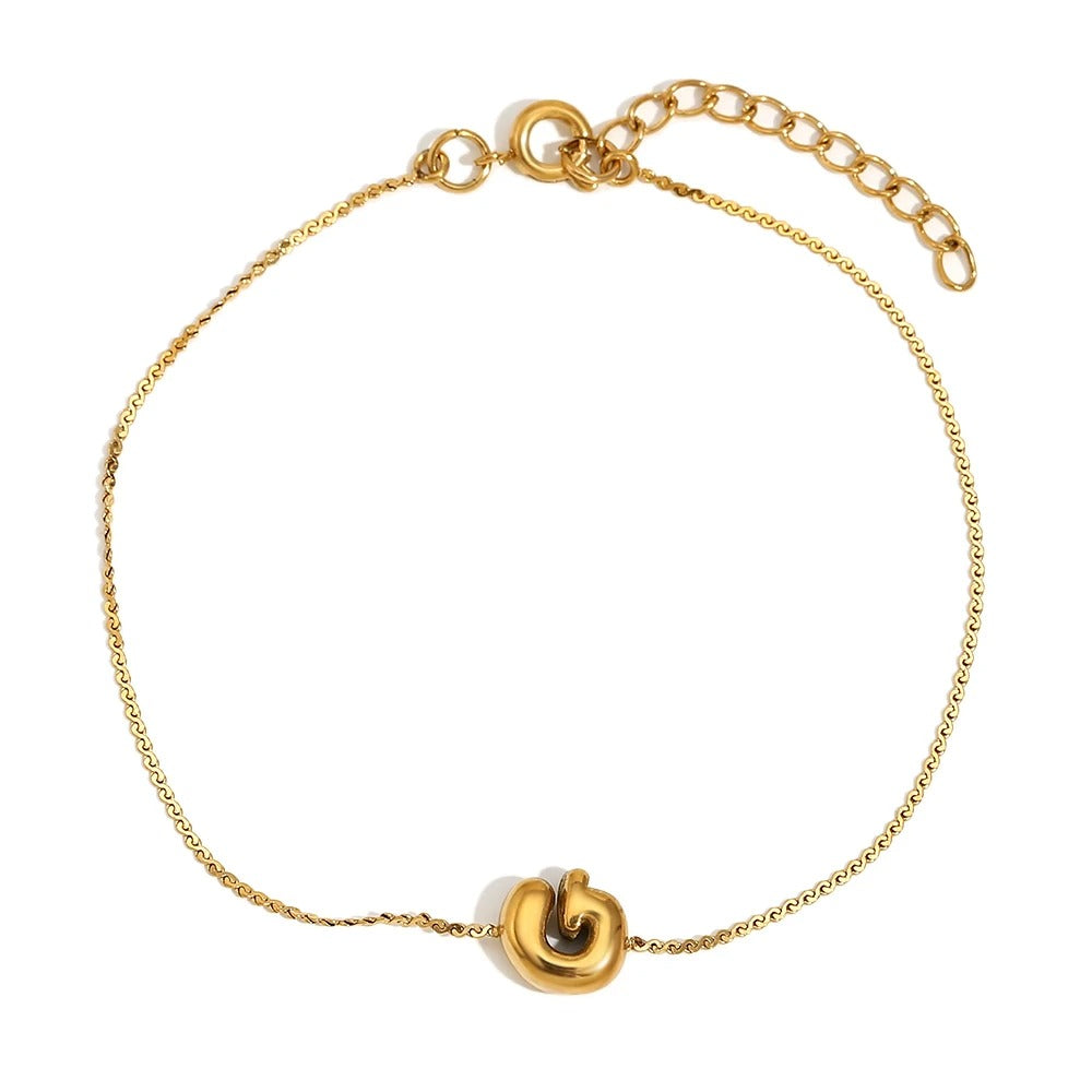 dainty bubble letter initial bracelet