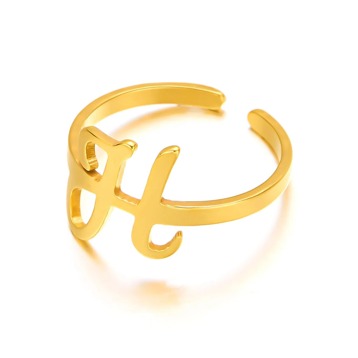 adjustable italic cursive letter initial ring