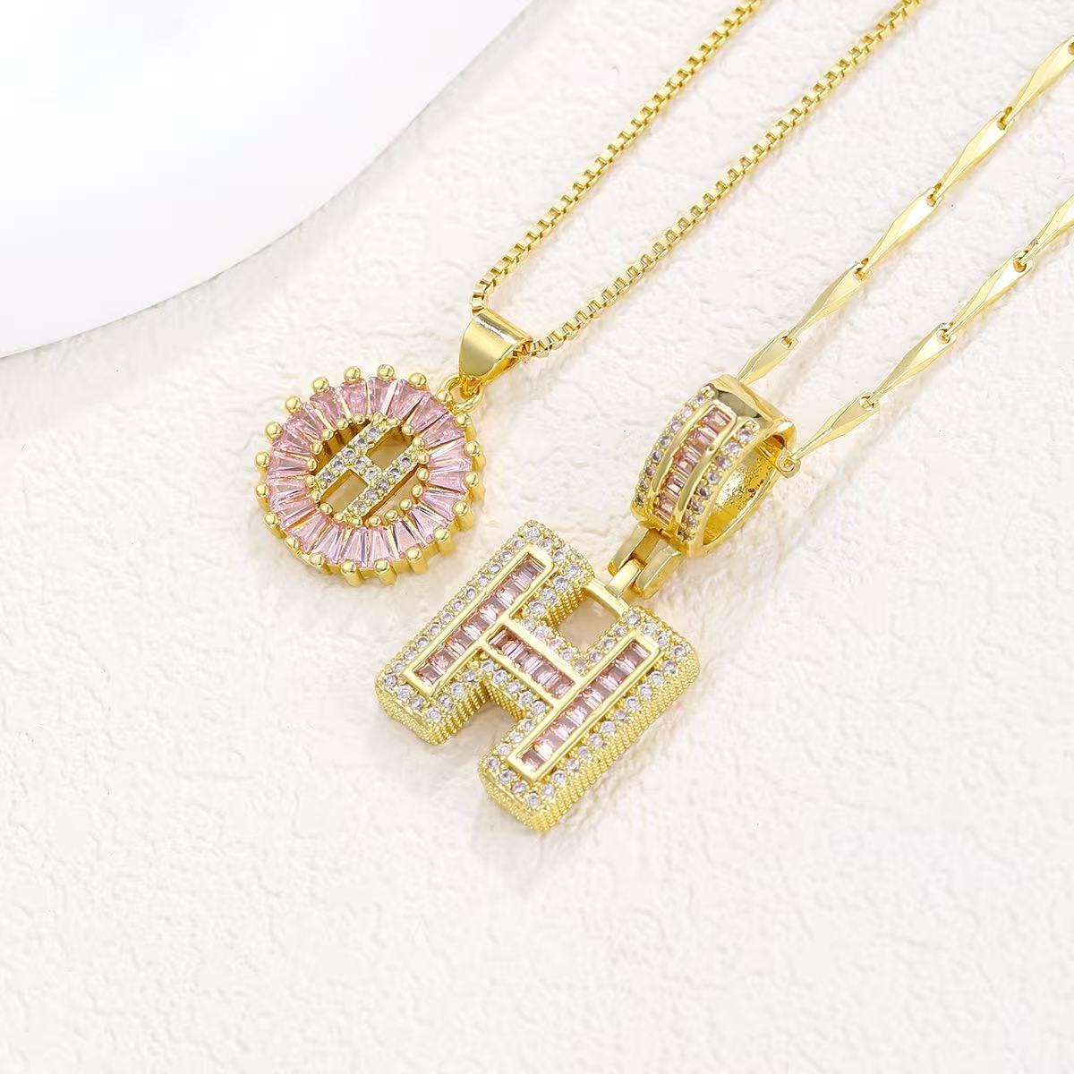 2pc 14k Diamond Letter Initial Necklaces (Limited Pink Edition) in gold