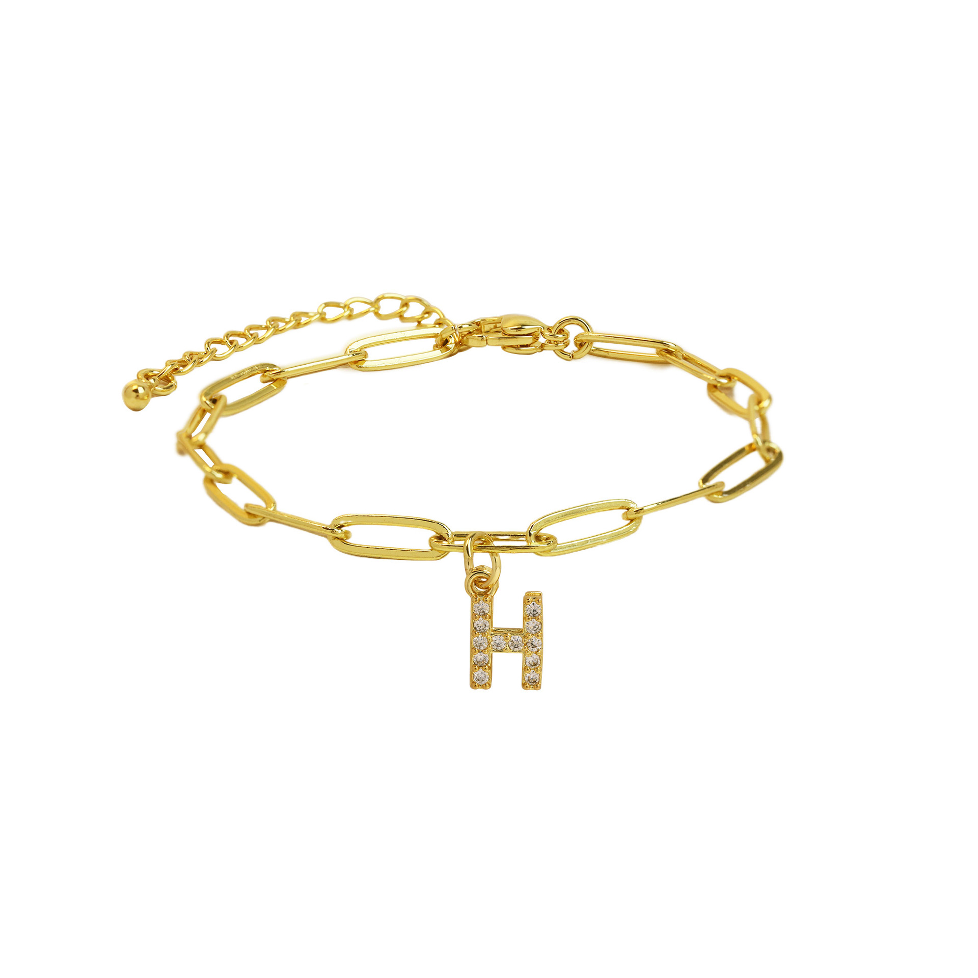 dainty paperclip letter initial bracelet