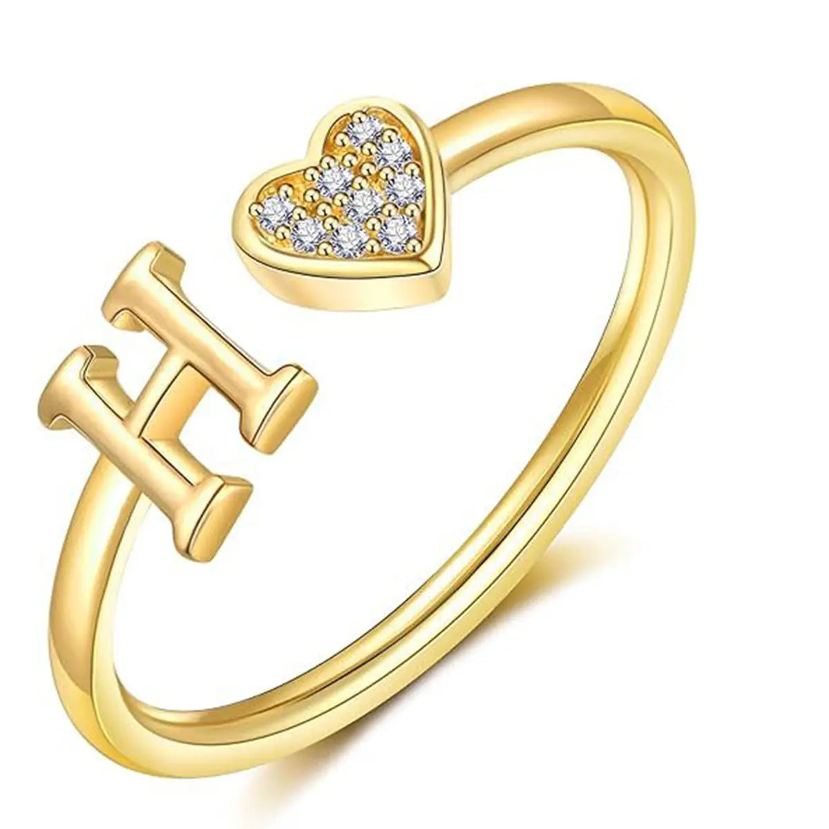 elegant heart accented serif letter initial ring