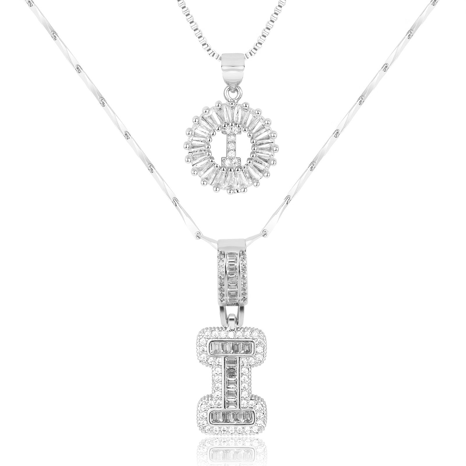2pc 14k Diamond Letter Initial Necklaces in silver
