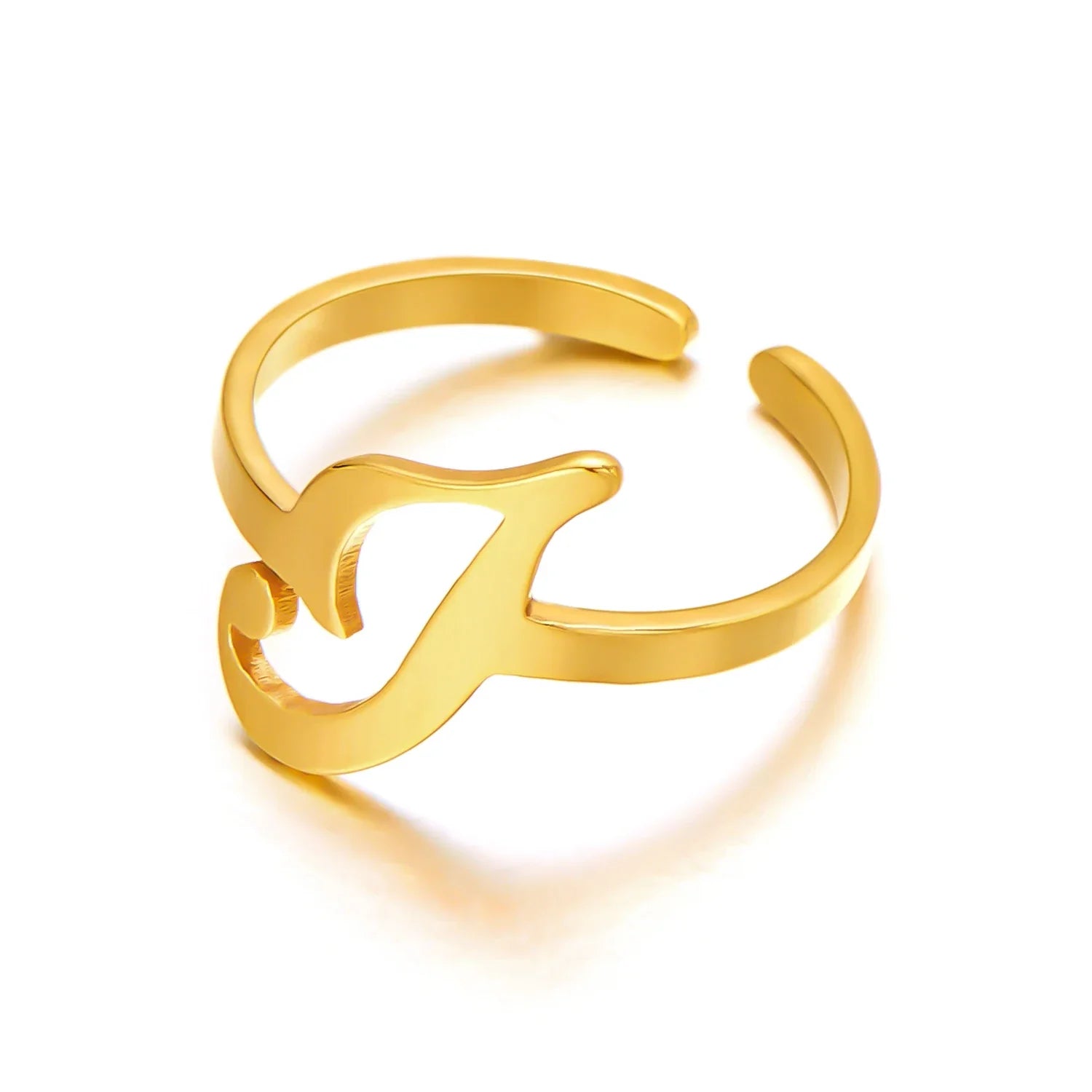 adjustable italic cursive letter initial ring