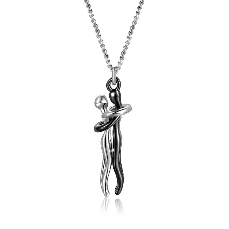 Bonding Hug Necklace in silver & black