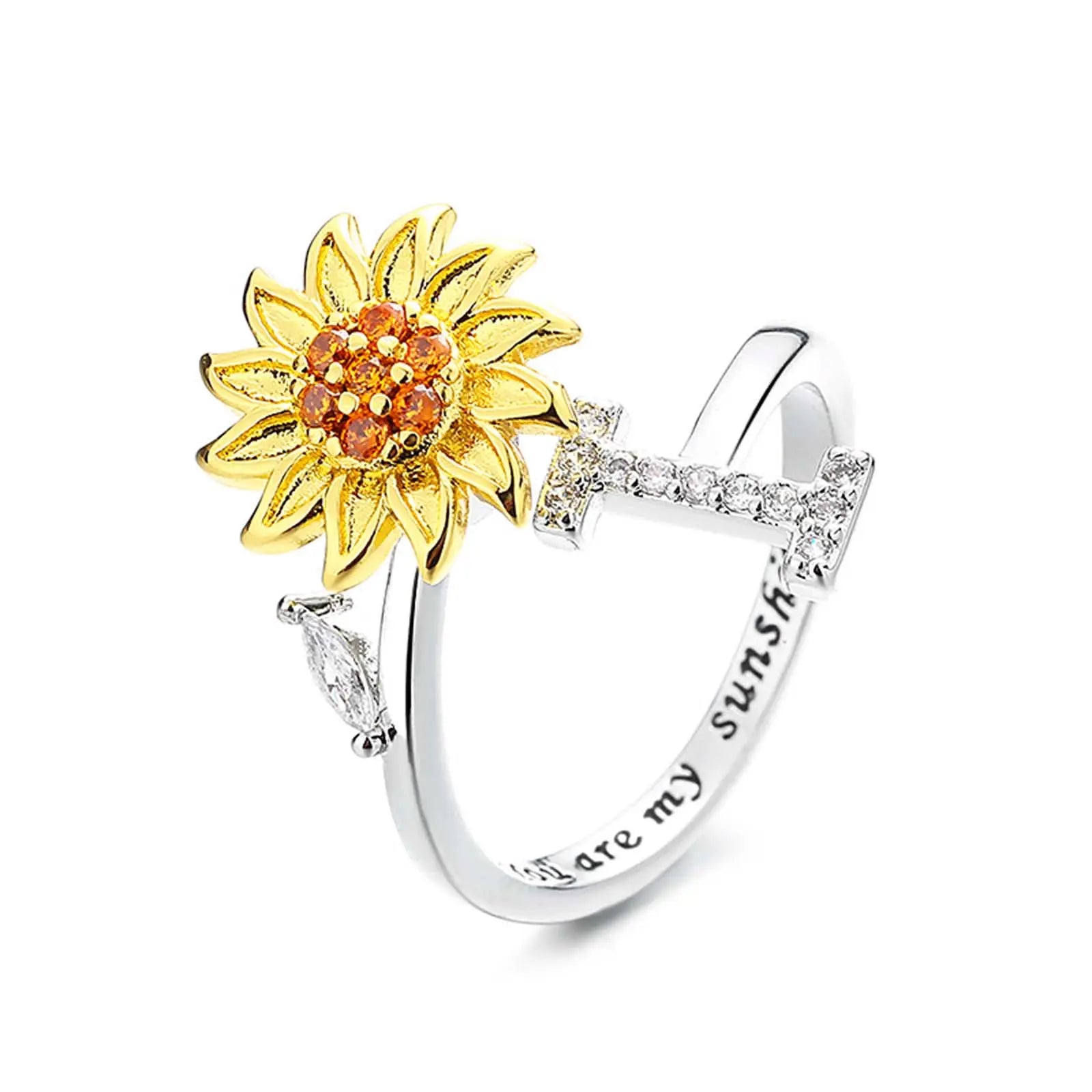spinning sunflower you are my sunshine initial ring
