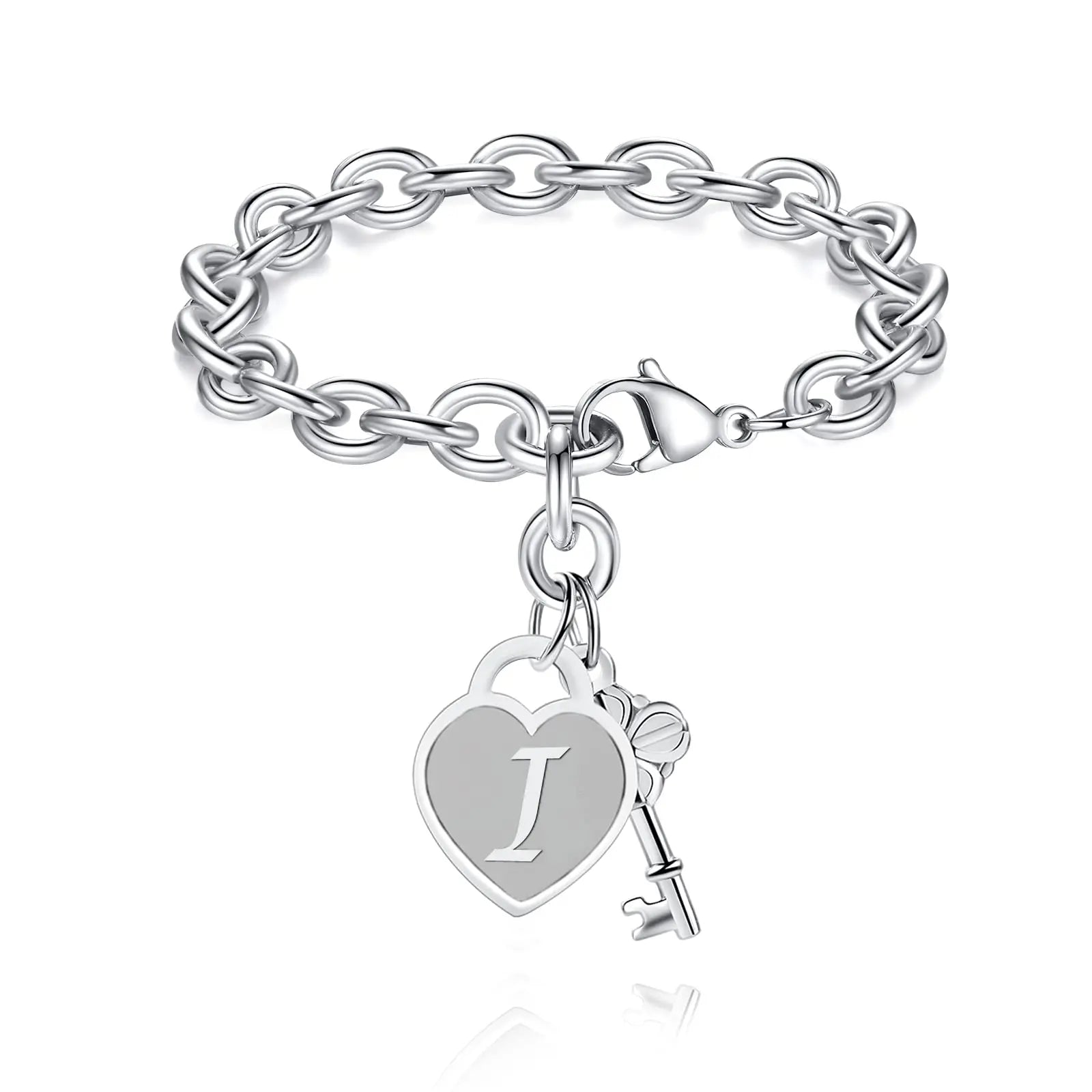 chunky clip heart key letter initial bracelet