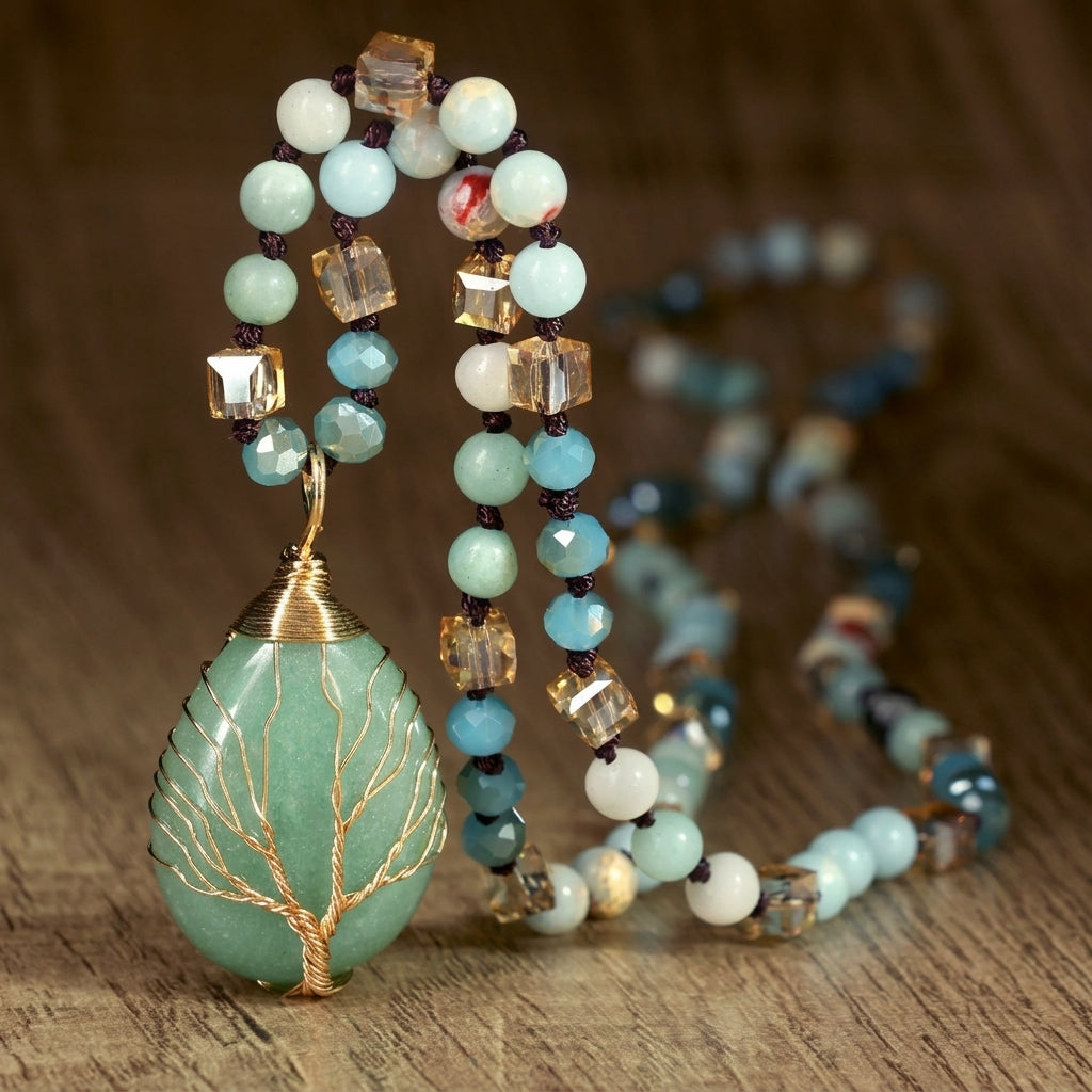 Boho Geometric Crystal Pendant Necklace