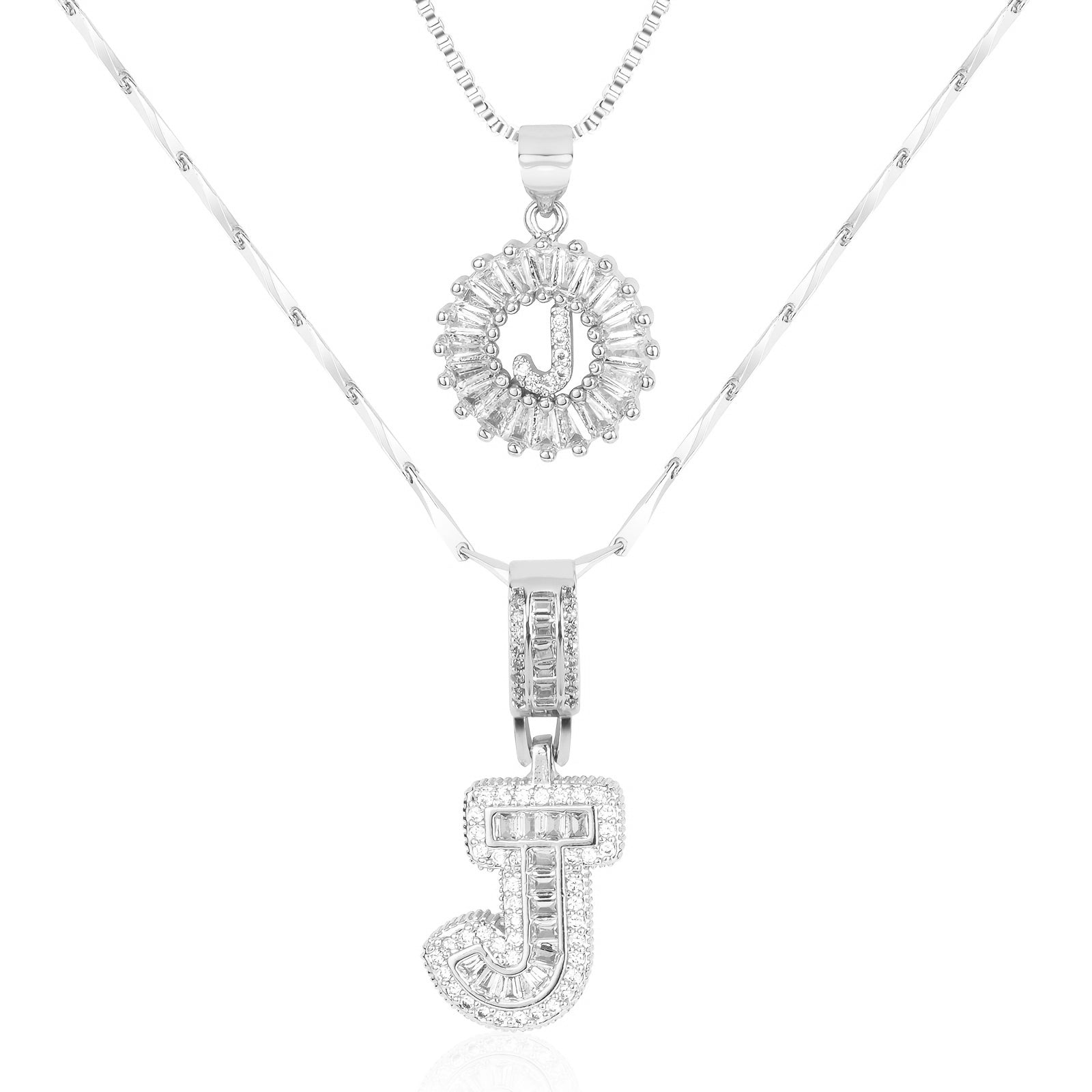 2pc 14k Diamond Letter Initial Necklaces in silver