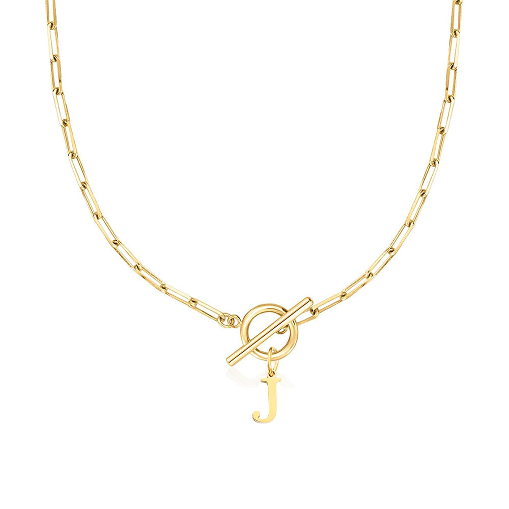 Paperclip Letter Initial Circle Lock Clasp Necklace in gold