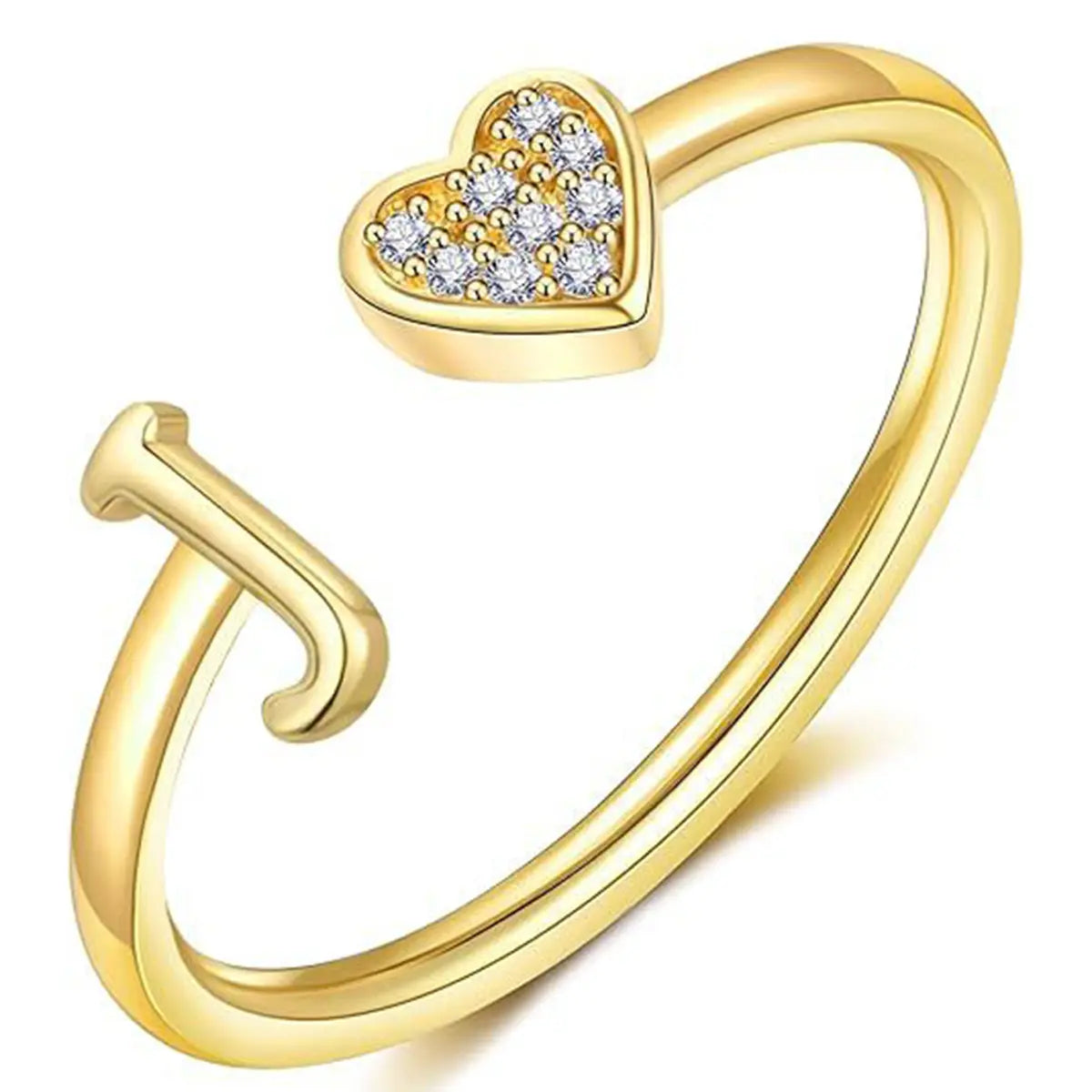 elegant heart accented serif letter initial ring