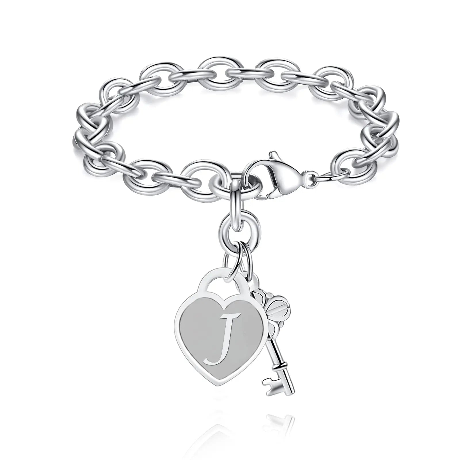 chunky clip heart key letter initial bracelet