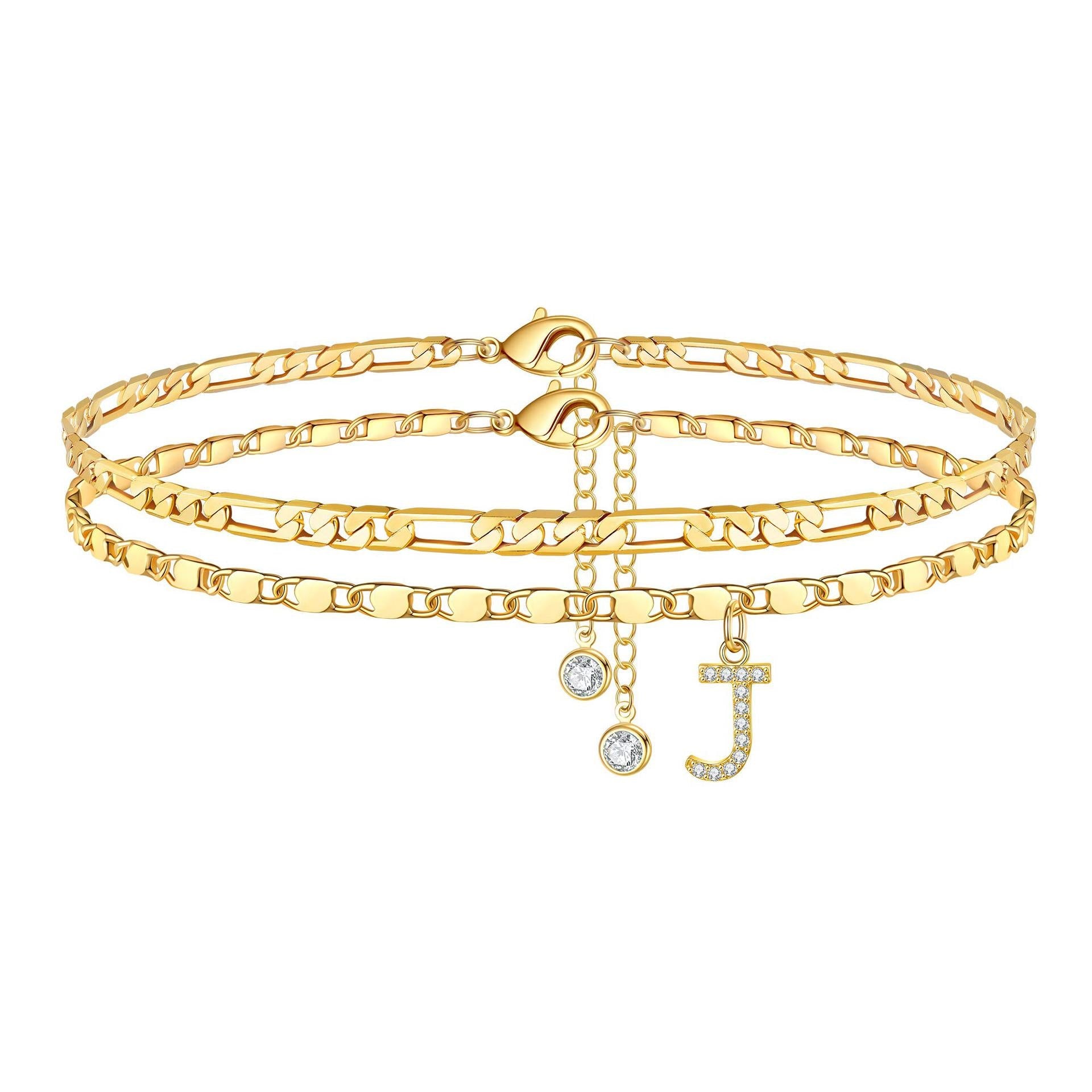 2pc 14k diamond letter initial anklet