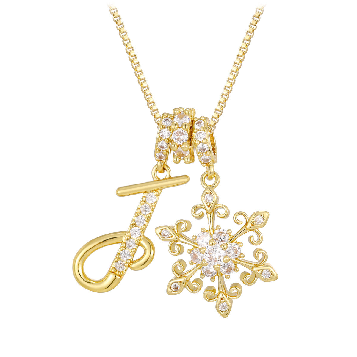 14k elegant initial snowflake necklace
