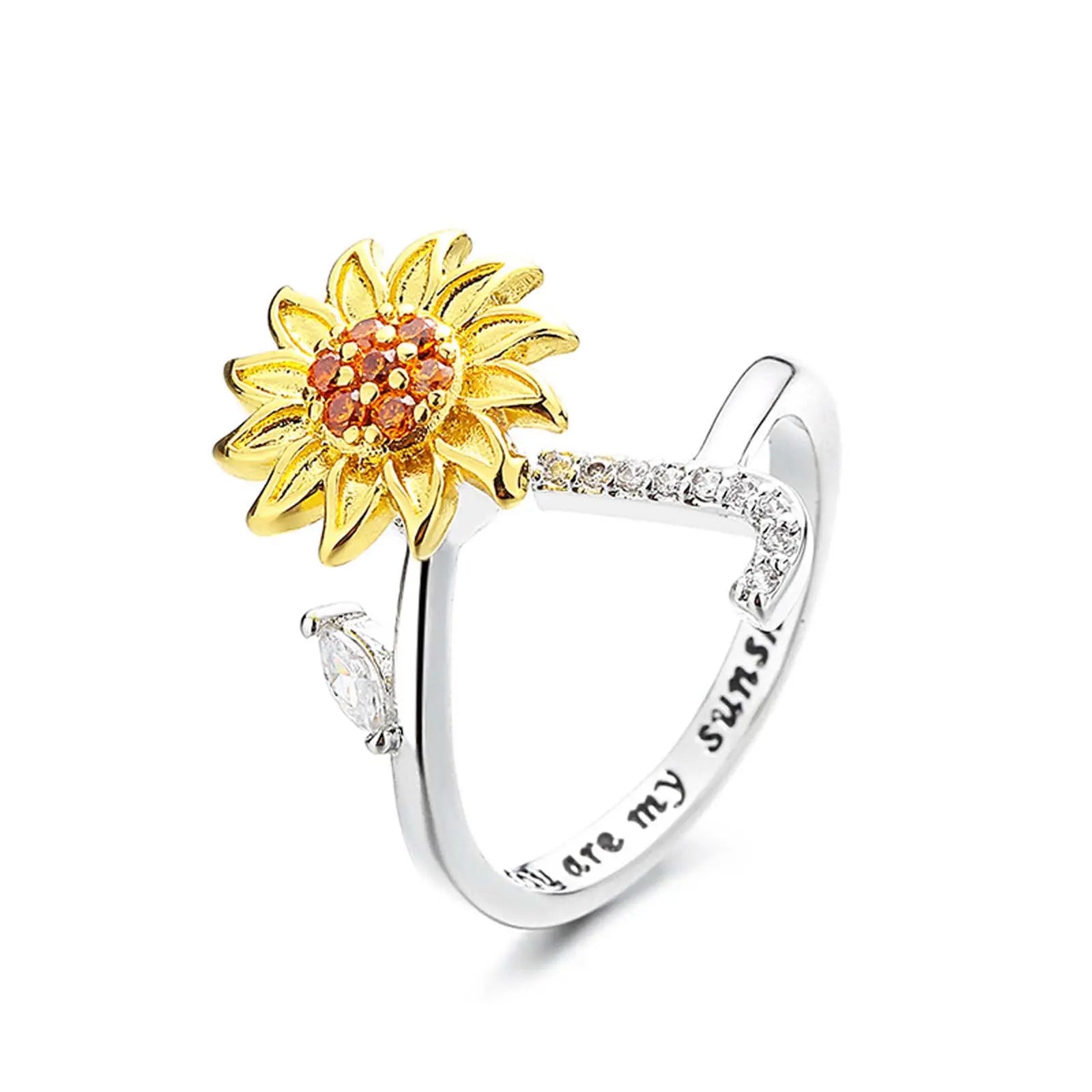 spinning sunflower you are my sunshine initial ring