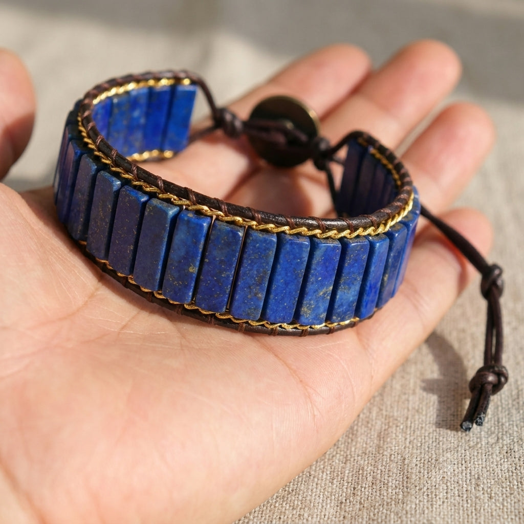 Adjustable Boho Rectangle Cut Lapis Bracelet