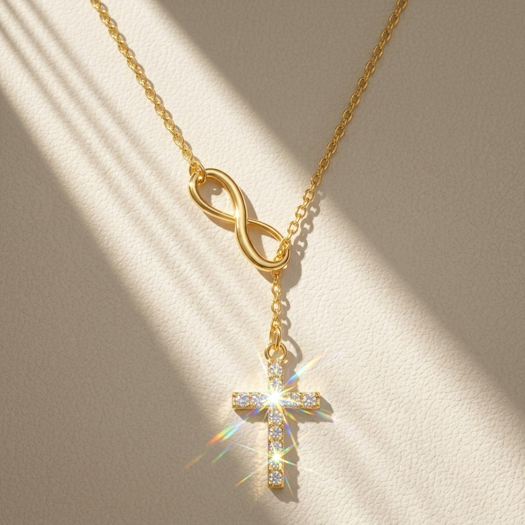 18k Infinity Cross Thread Necklace