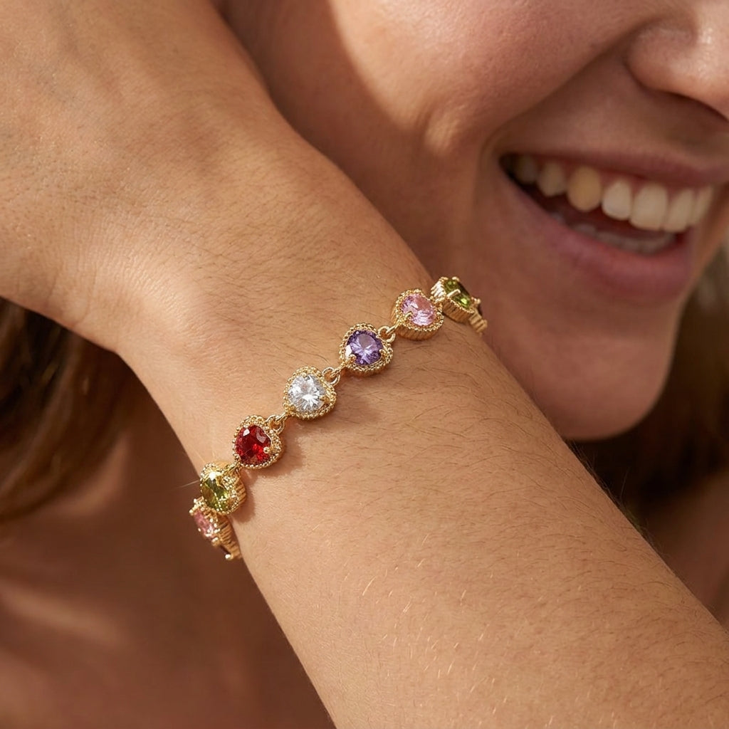 Colorful Heart Shaped Stone Bracelet