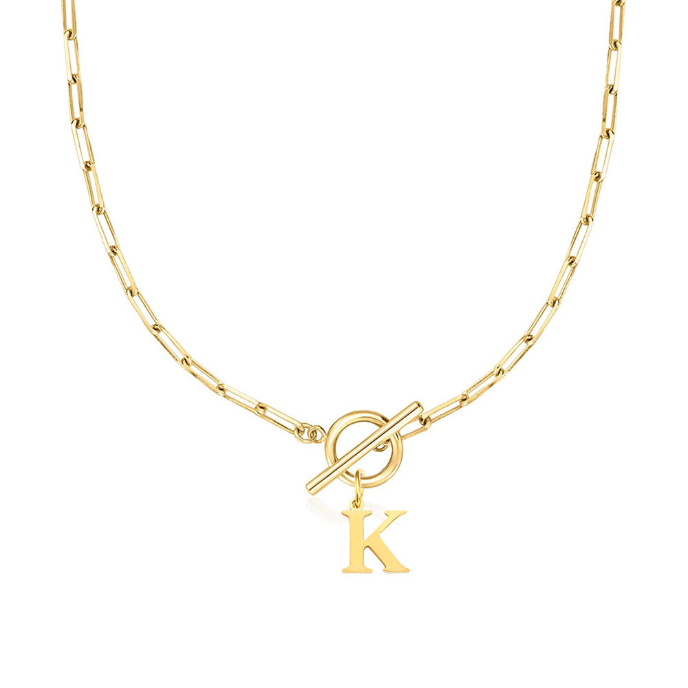 Paperclip Letter Initial Circle Lock Clasp Necklace in gold