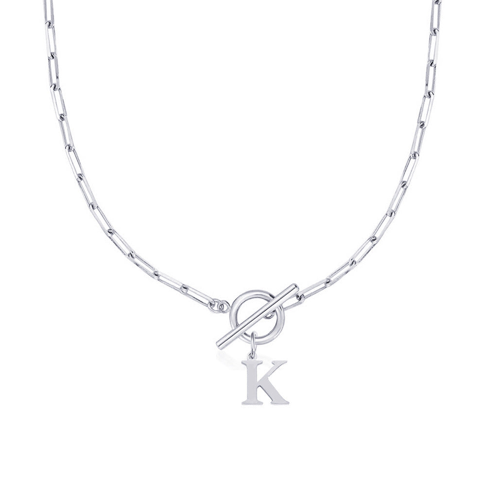 Paperclip Letter Initial Circle Lock Clasp Necklace in silver