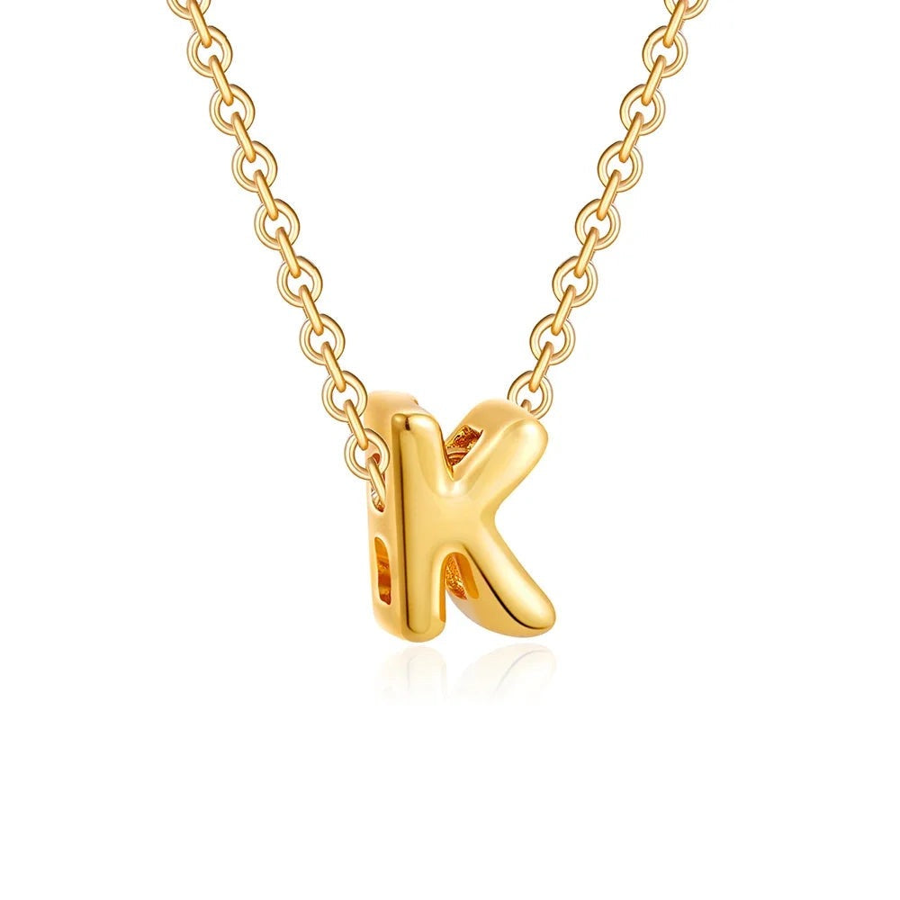 dainty bubble letter initial necklace