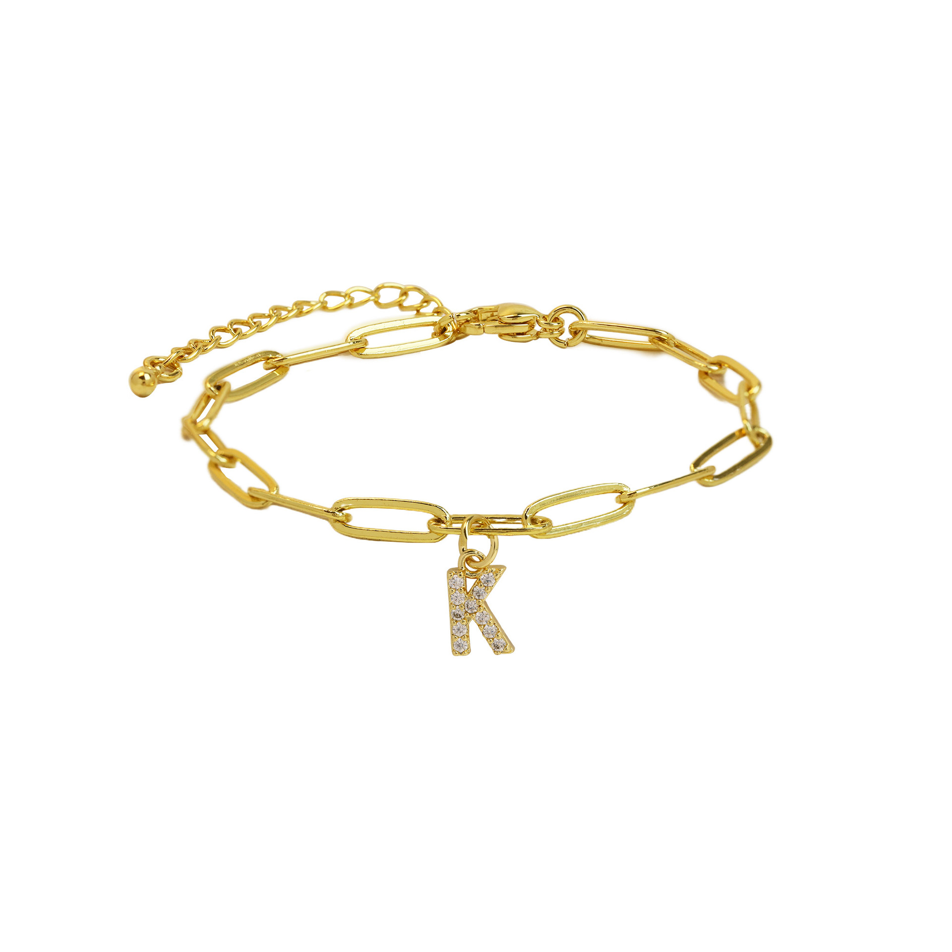dainty paperclip letter initial bracelet