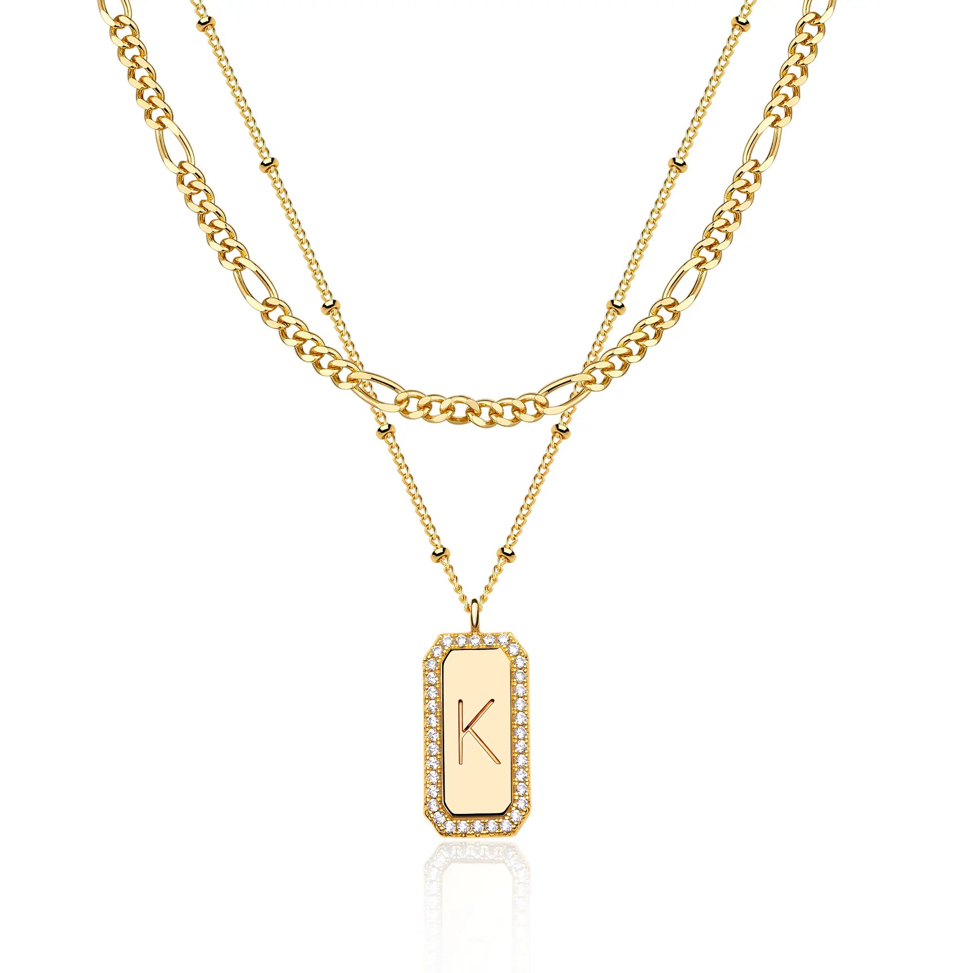 2pc figaro satellite chain initial necklace stack