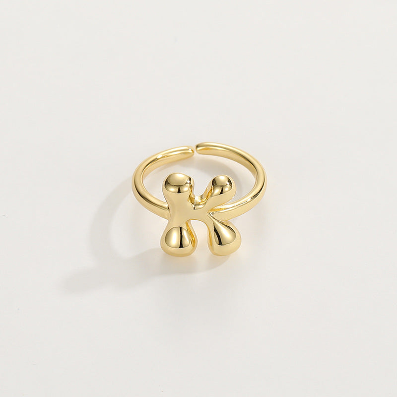 Cute Bubble Letter Initial Ring in gold