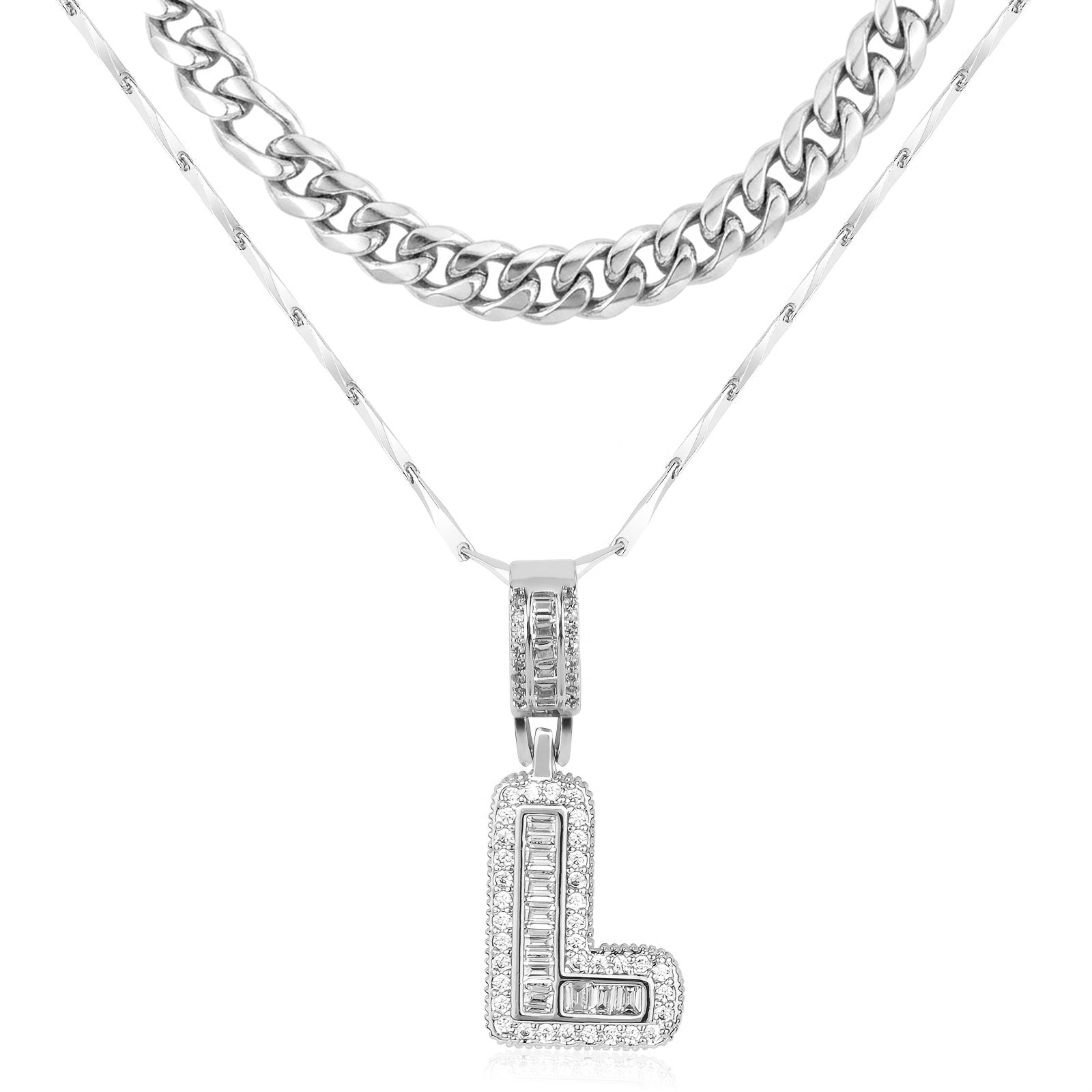 2pc 14k layered cuban initial necklaces