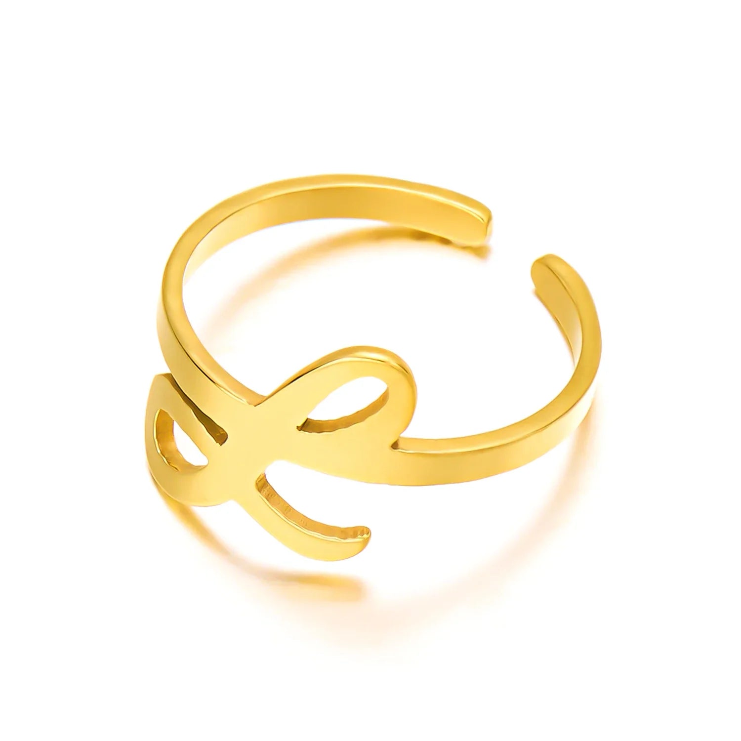 adjustable italic cursive letter initial ring