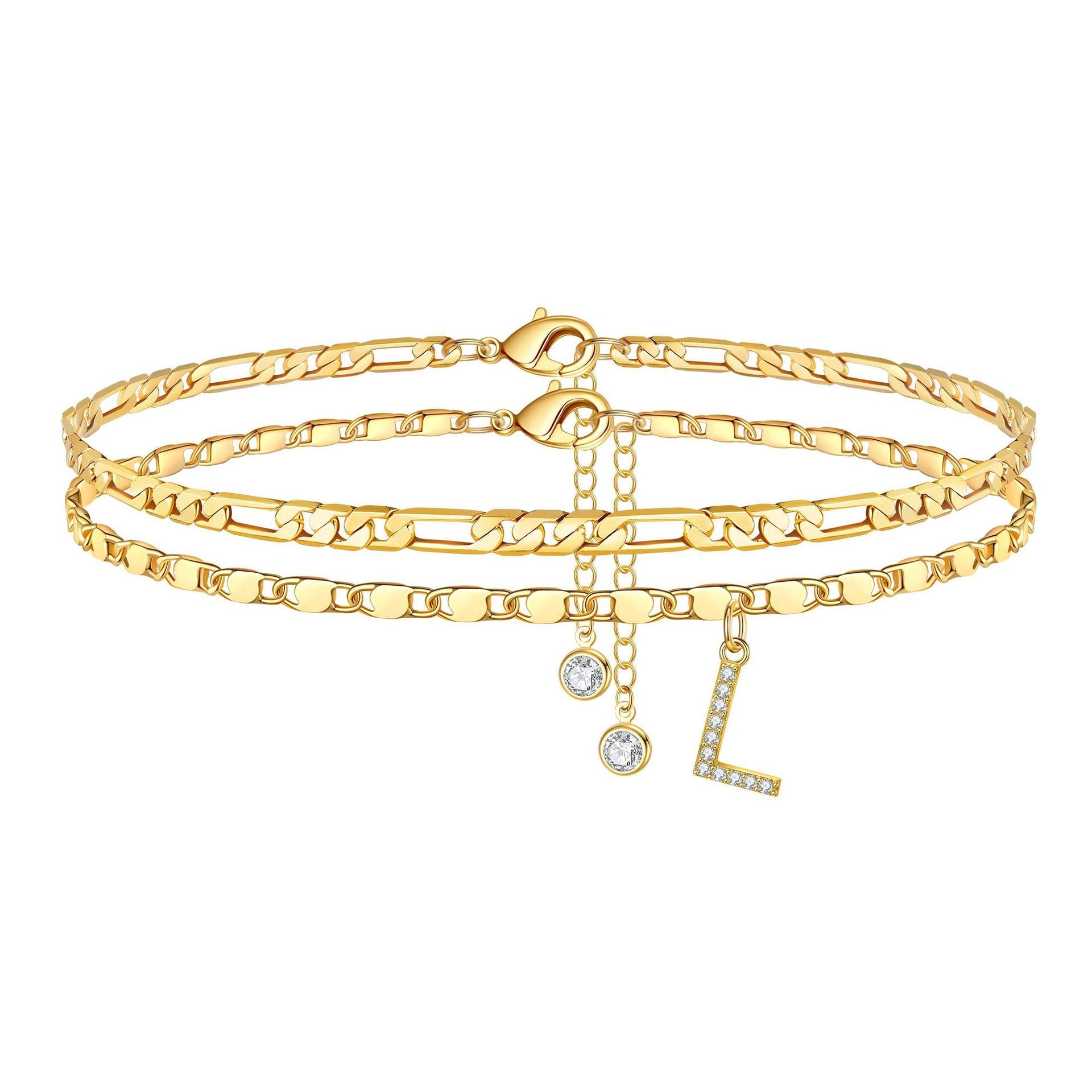 2pc 14k diamond letter initial anklet