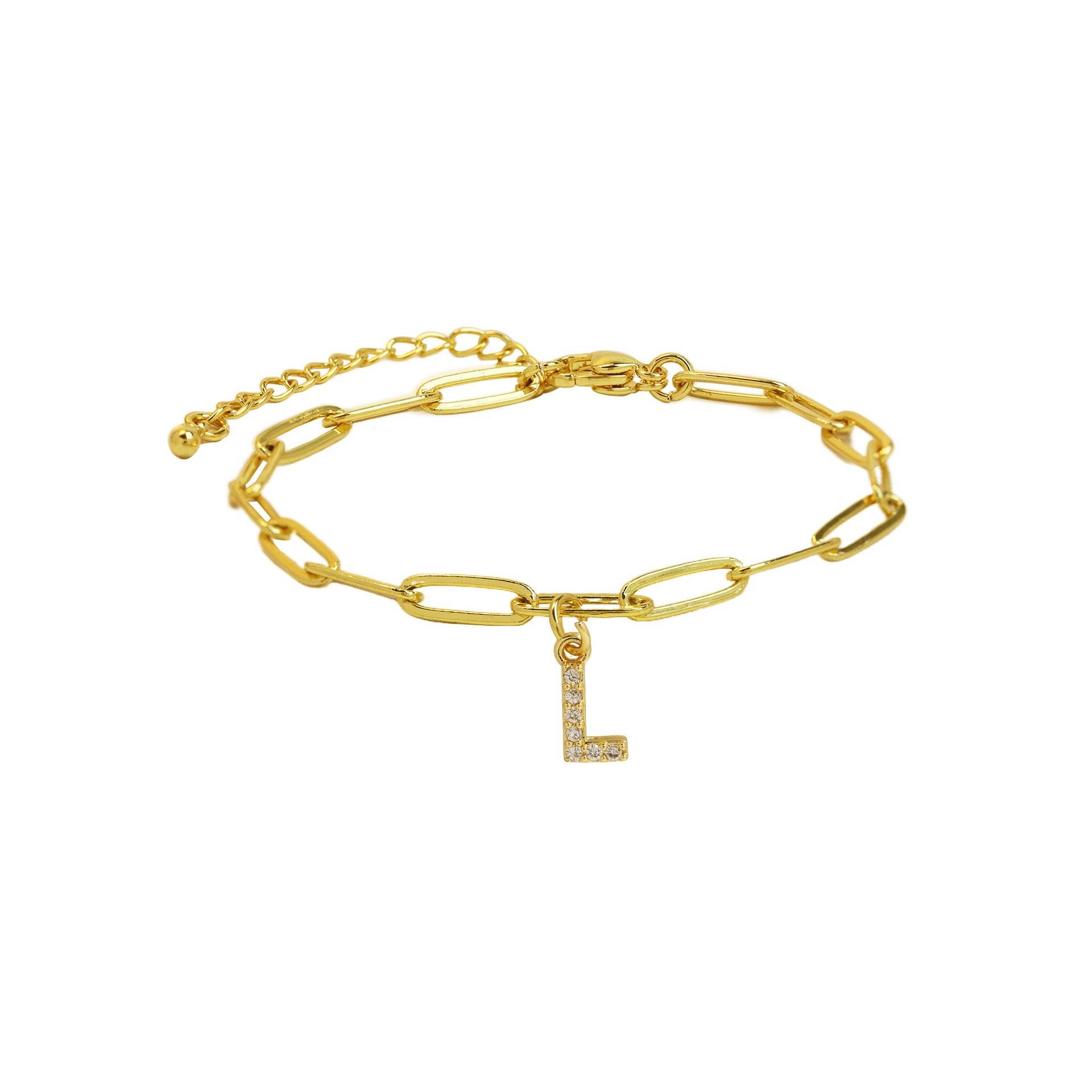 dainty paperclip letter initial bracelet