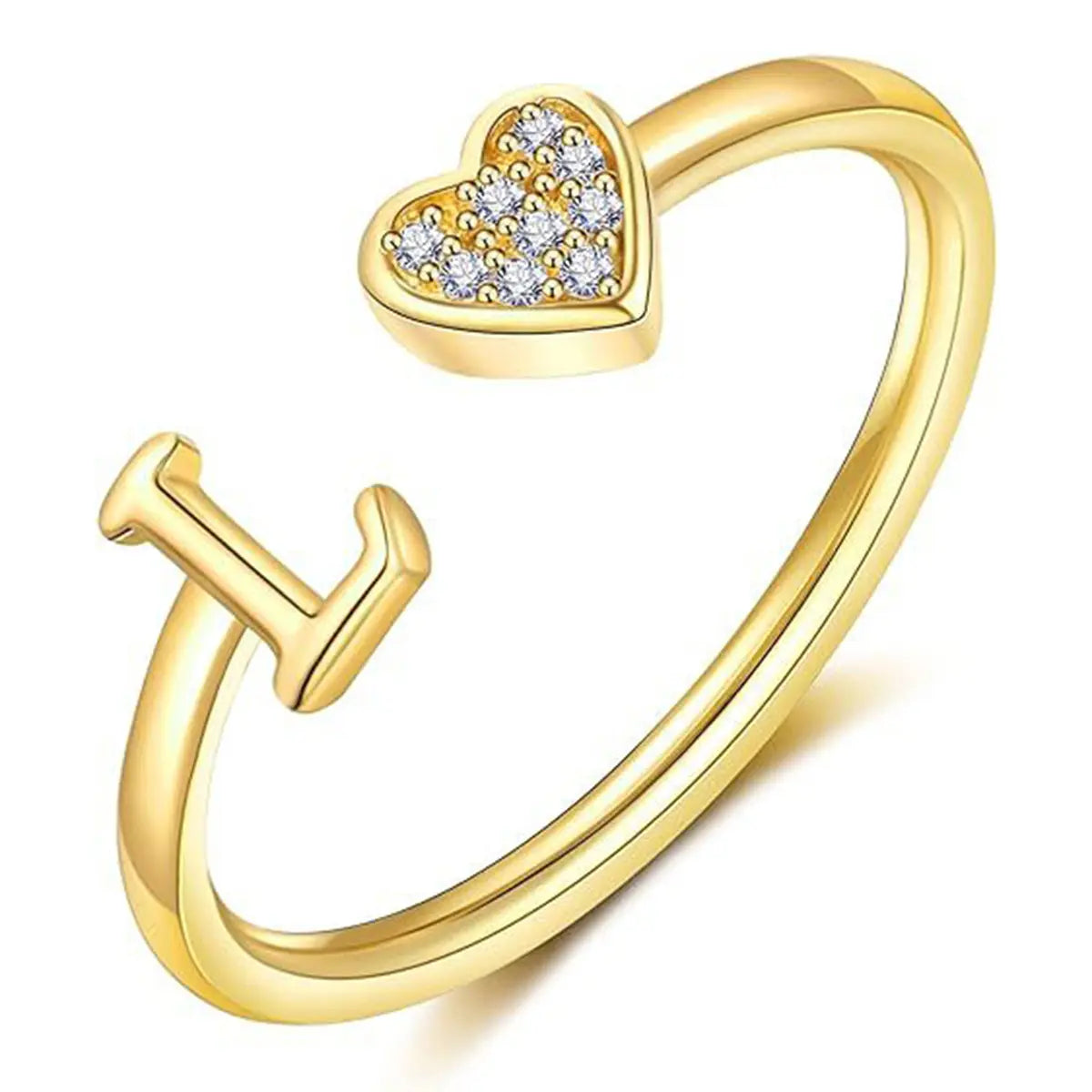 elegant heart accented serif letter initial ring