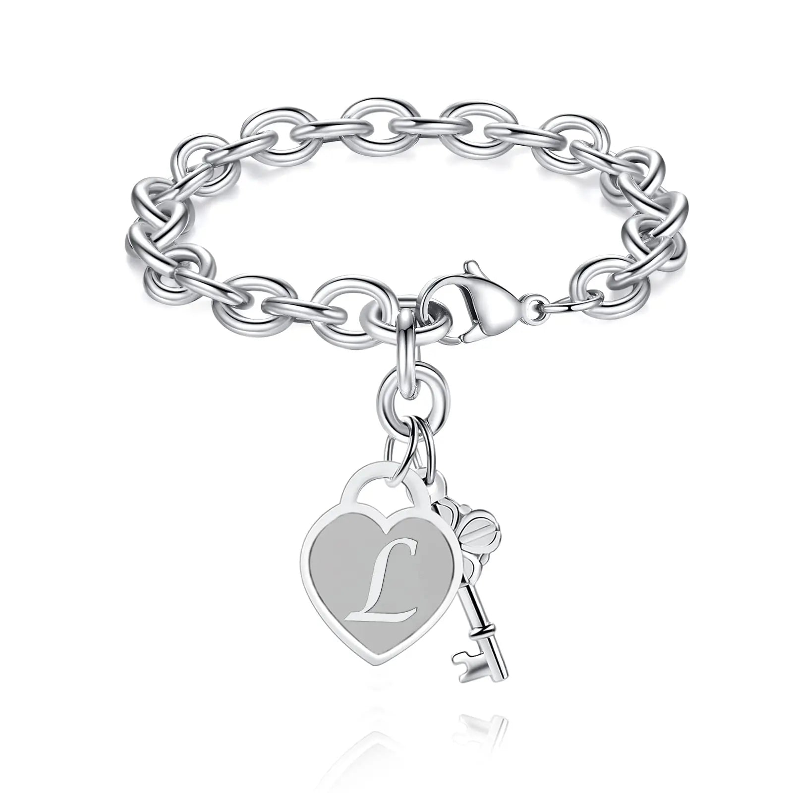 chunky clip heart key letter initial bracelet