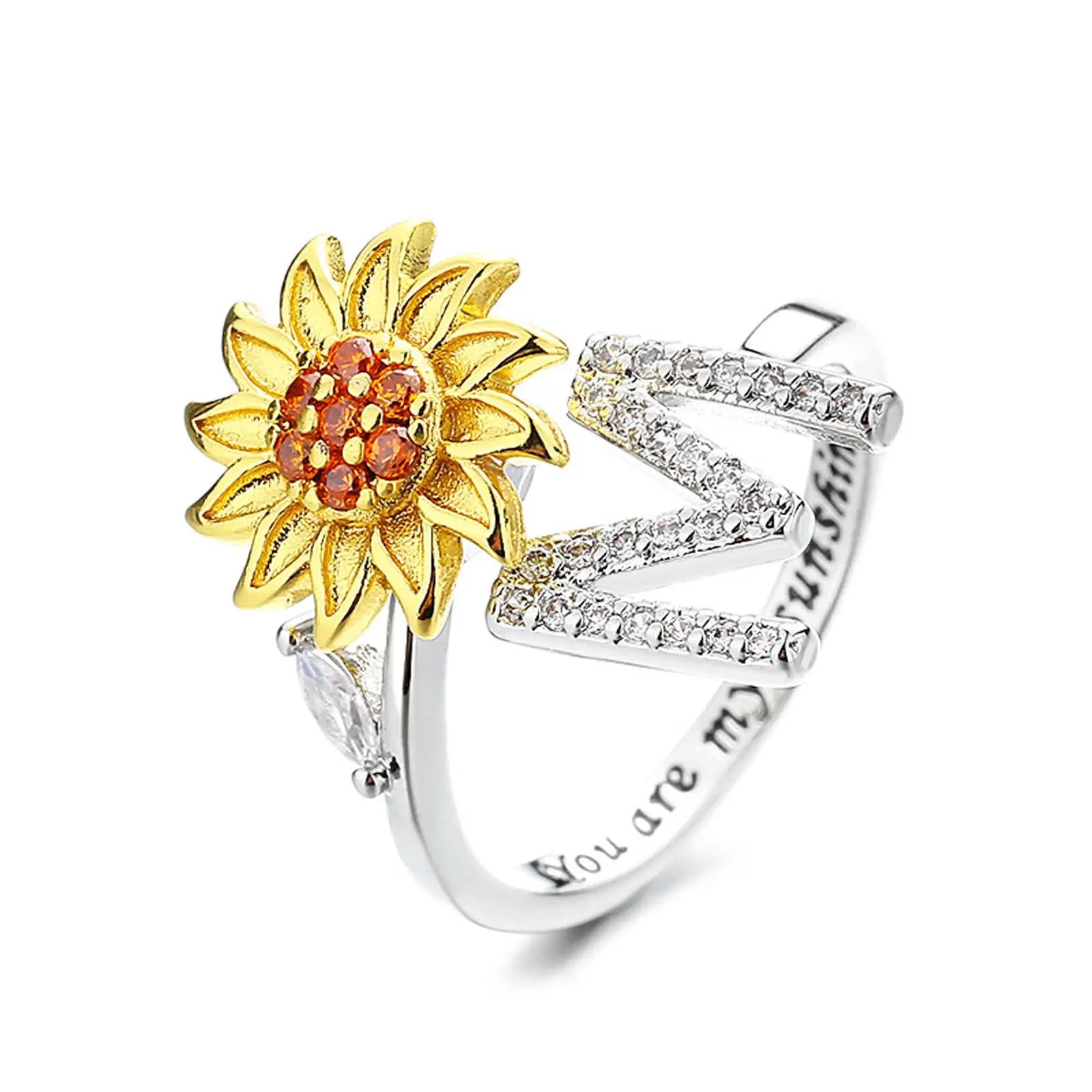 spinning sunflower you are my sunshine initial ring