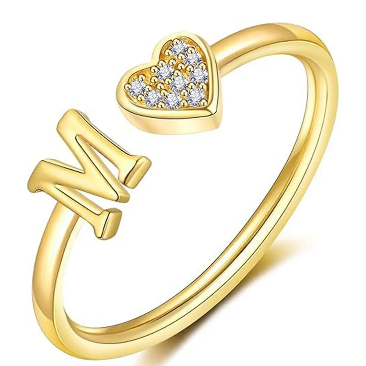 elegant heart accented serif letter initial ring